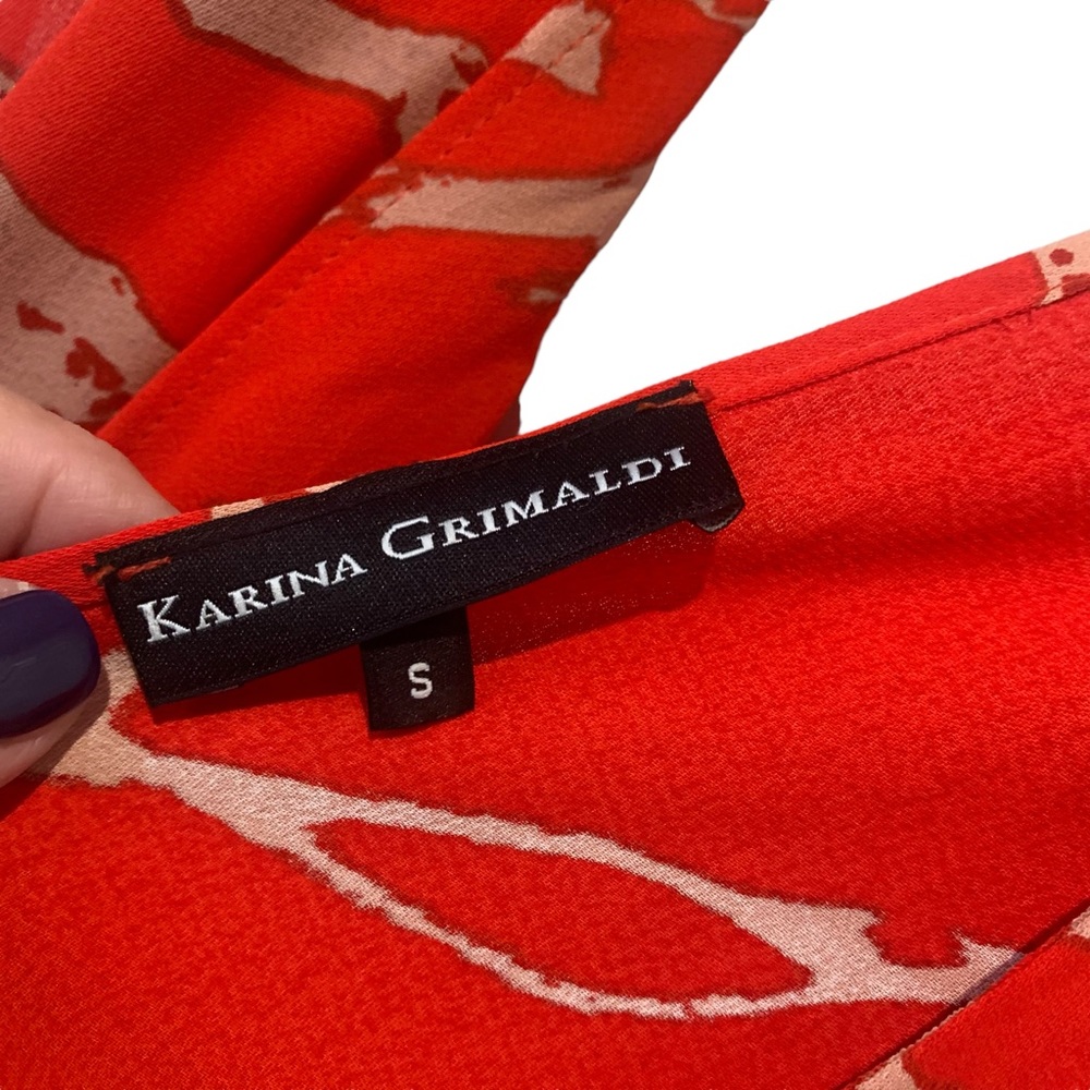 Revolve Karina Grimaldi Red Orange Jumpsuit V neck Patterned Pantsuit Style - Picture 1 of 11